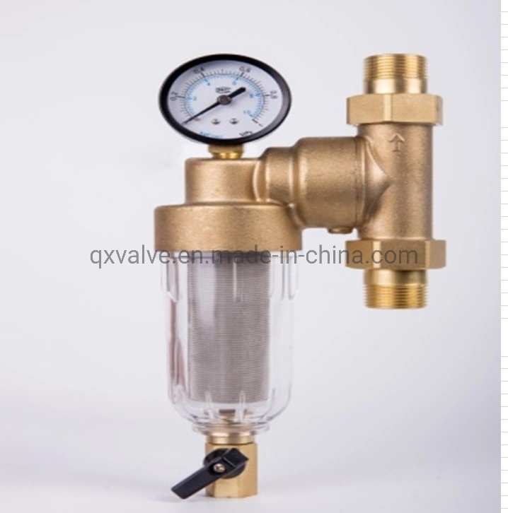 Household Pre-Filtration Water Filter Straw Sediment with Pressure Gauge Brass Purifier Stainless Steel Mesh Factory Price