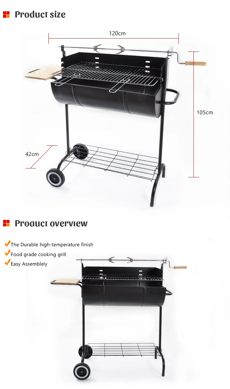 Outdoor Cyorus Rotisserie Barbecue Grill Cyprus Barrel Shaped Charcoal Rotating BBQ Grill