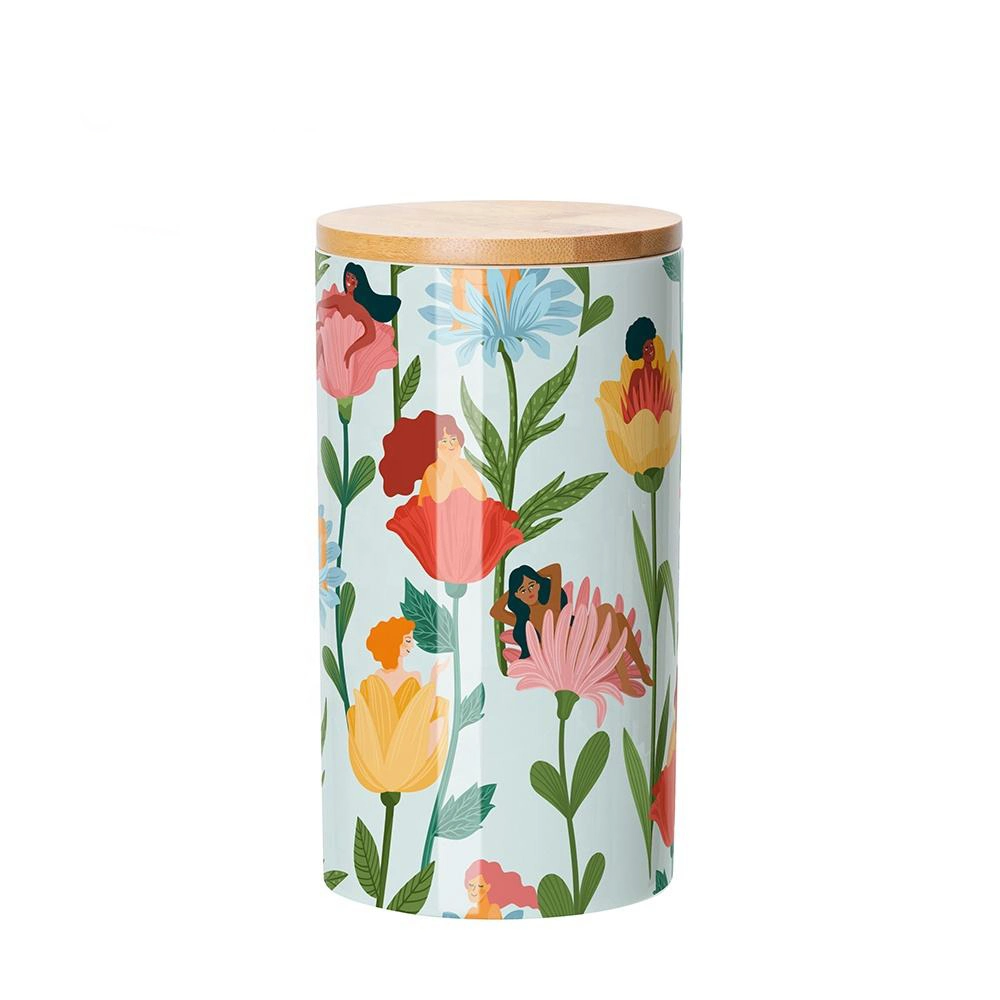 Wholesale/Supplier Custom 16oz 25oz 30oz Sublimation Blanks Ceramic Food Kitchen Containers Ceramic Storage Jars with Bamboo Lid