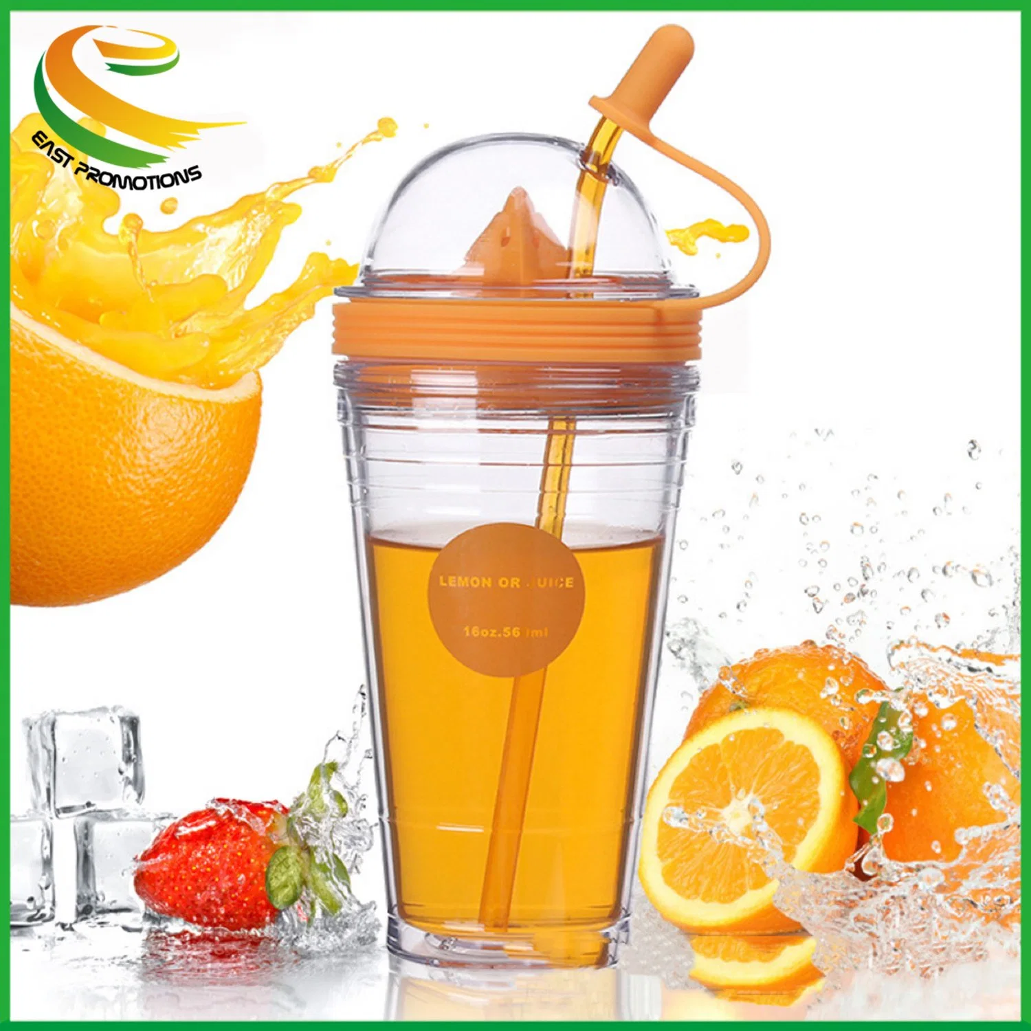 560ml Double Wall Lemon Fruit Squeezer Plastic Juice Drinking Cup for Sale