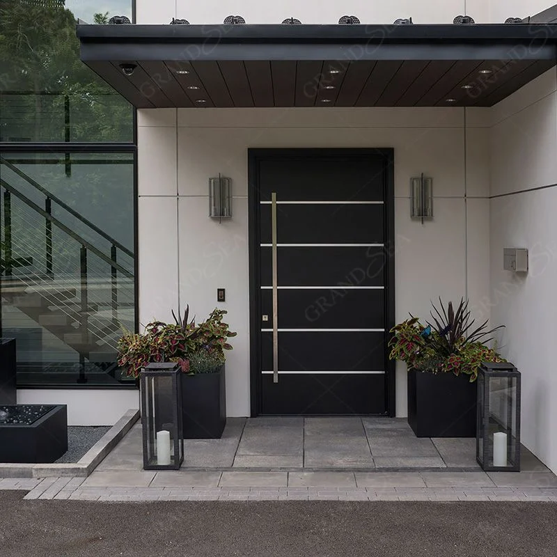 Portas de entrada de aço inoxidável cinza modernas de design moderno para casas - Exterior da Villa, Segurança, Entrada, Interior.