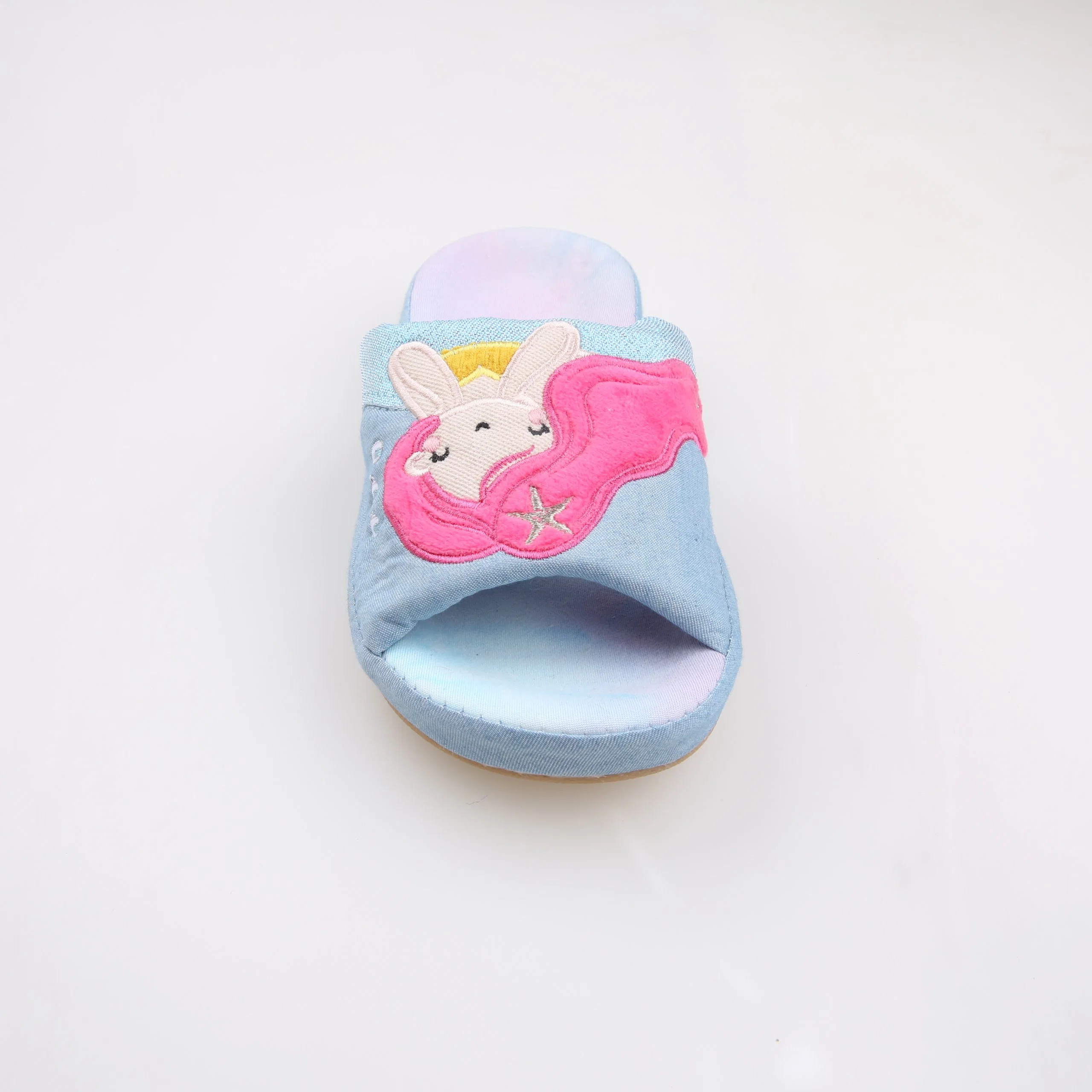 Corifei 3D Cute Mermaid Embroider Textile and TPR Kids Indoor Slipper