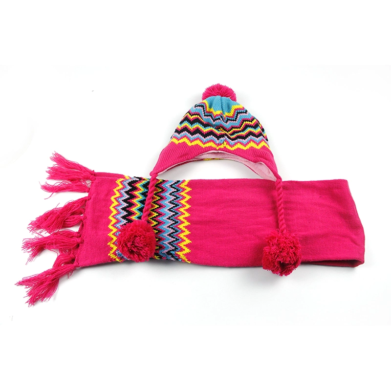 Children Good Quality Warm Knitted Acrylic Hat Scarf Set