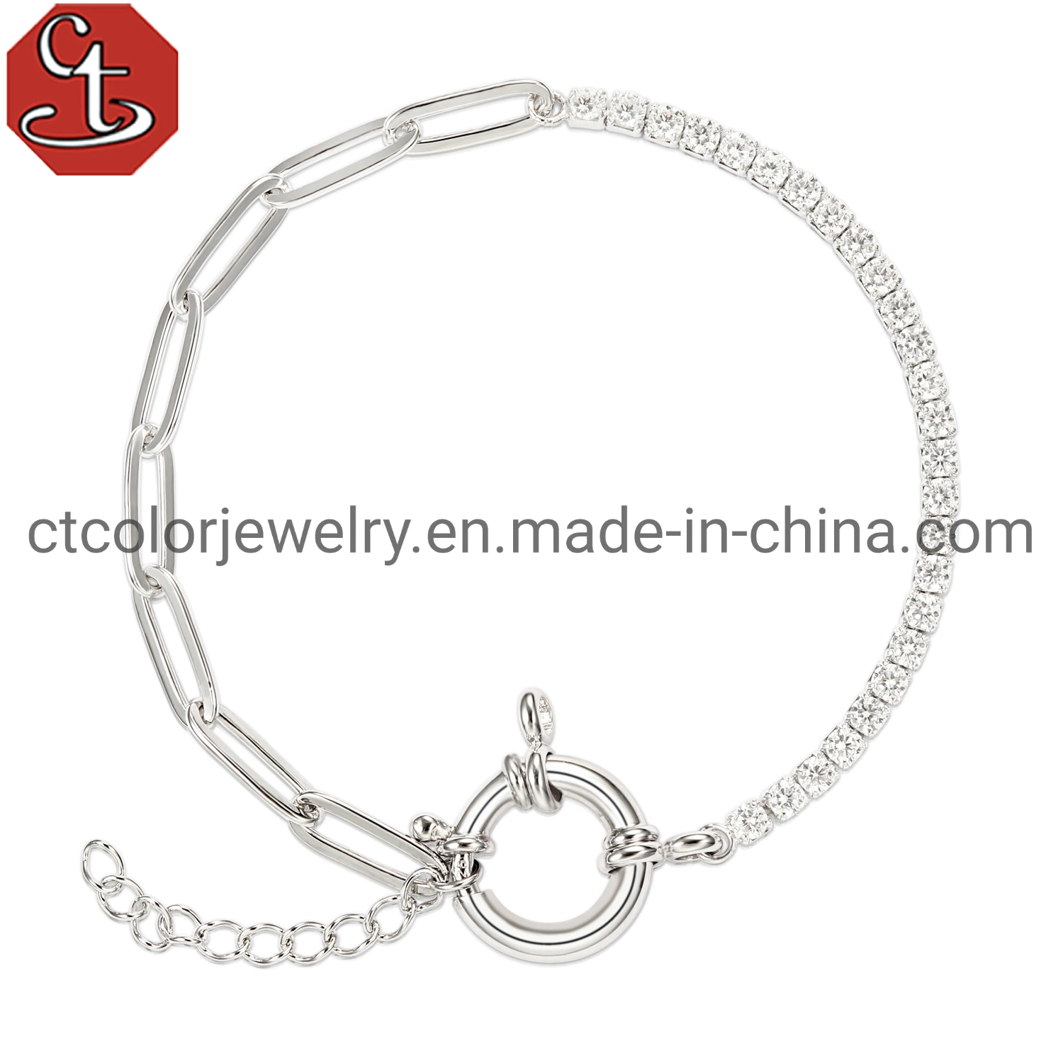 La moda de joyería de plata pulsera de enlace de latón con blanco CZ