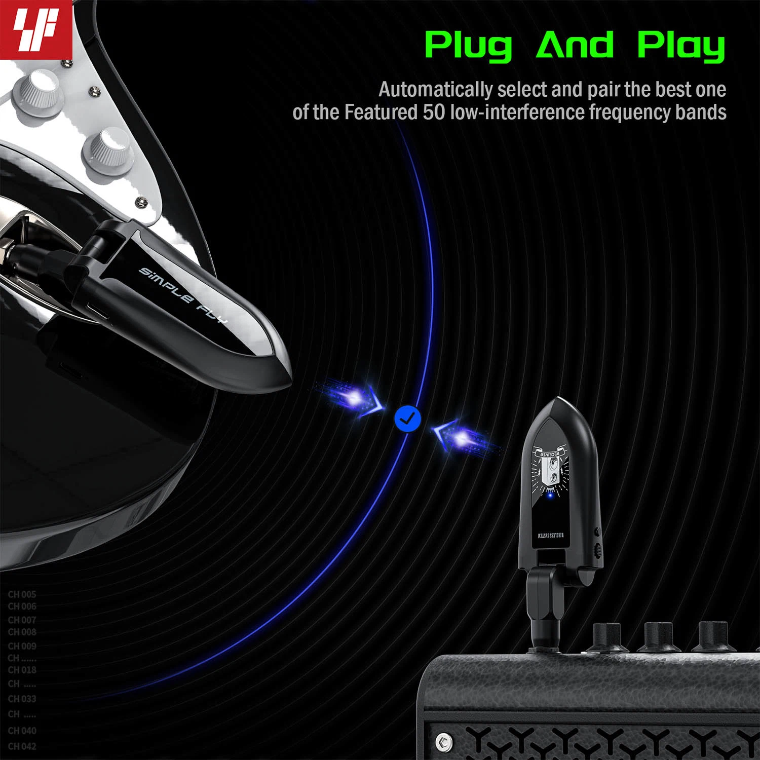 Transmisor y receptor de guitarra inalámbrico Simplefly Digital UHF