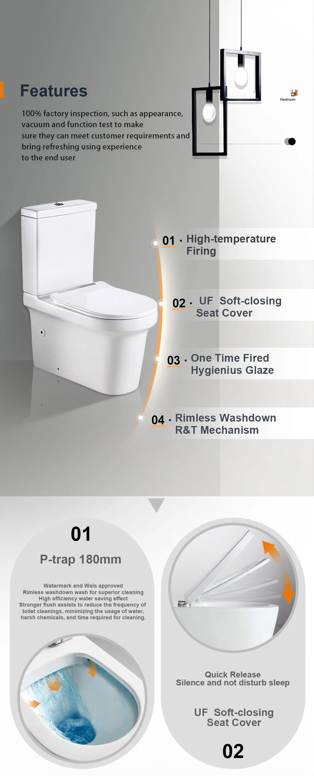 Venta caliente en Europa Floor-Standing Designer el ahorro de agua baños P-trampa para cuarto de baño Wc