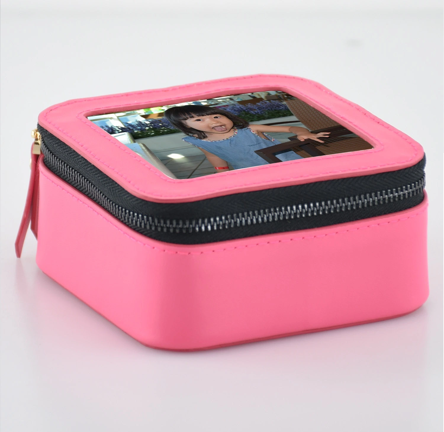 Caja de almacenamiento de joyas de cuero realmente personalizado con un bolsillo para Foto