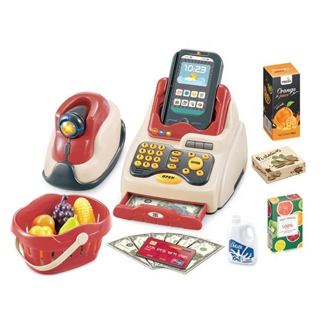 Brinquedos Cash Register pretend Play Set 2 em 1 Electronic Supermercado Toys