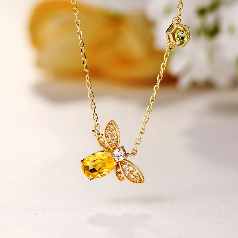 Customizable Cute Animal Gemstone Necklace Wholesale/Supplier Natural Citrine Peridot Bee Jewelry