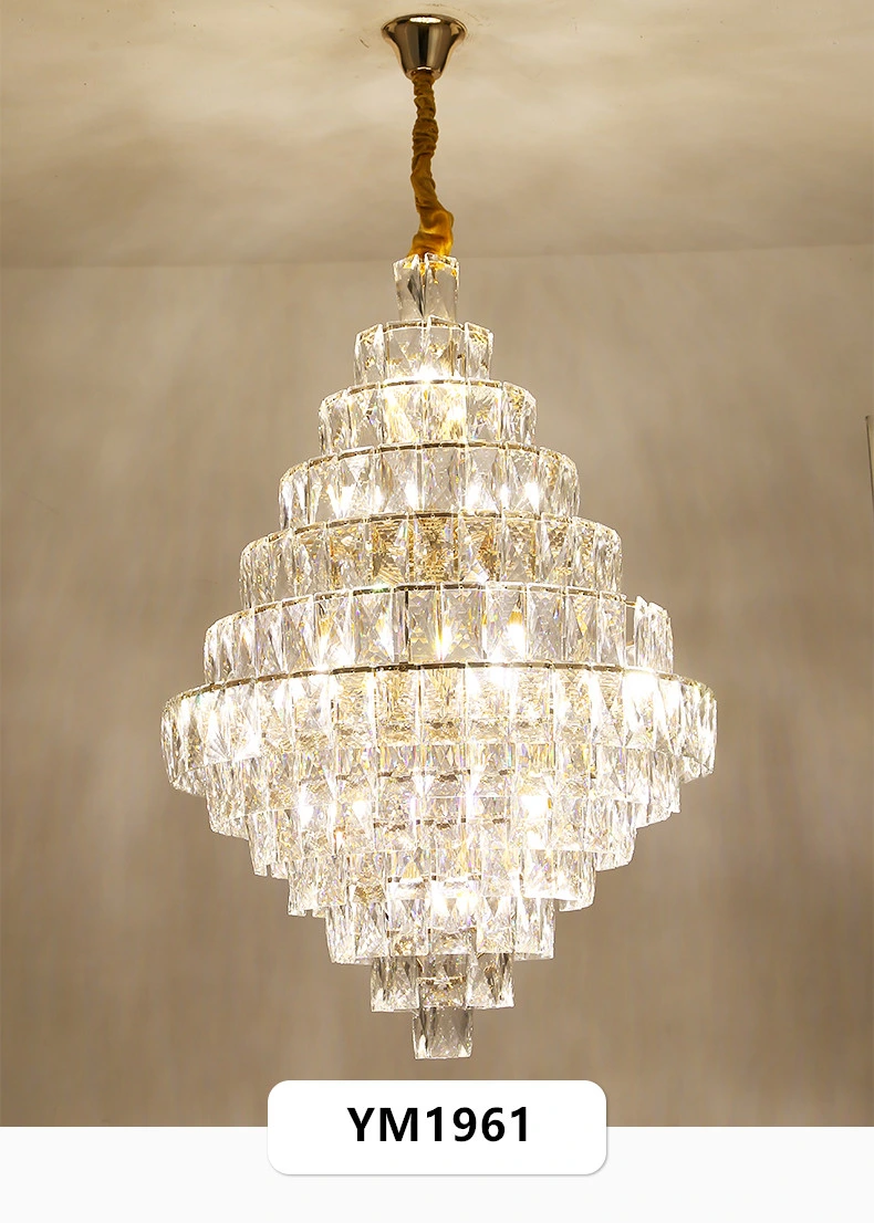 Villa Light Crystal Chandelier Stair Light K9 Cristal cromado Oro Termine el vestíbulo del hotel