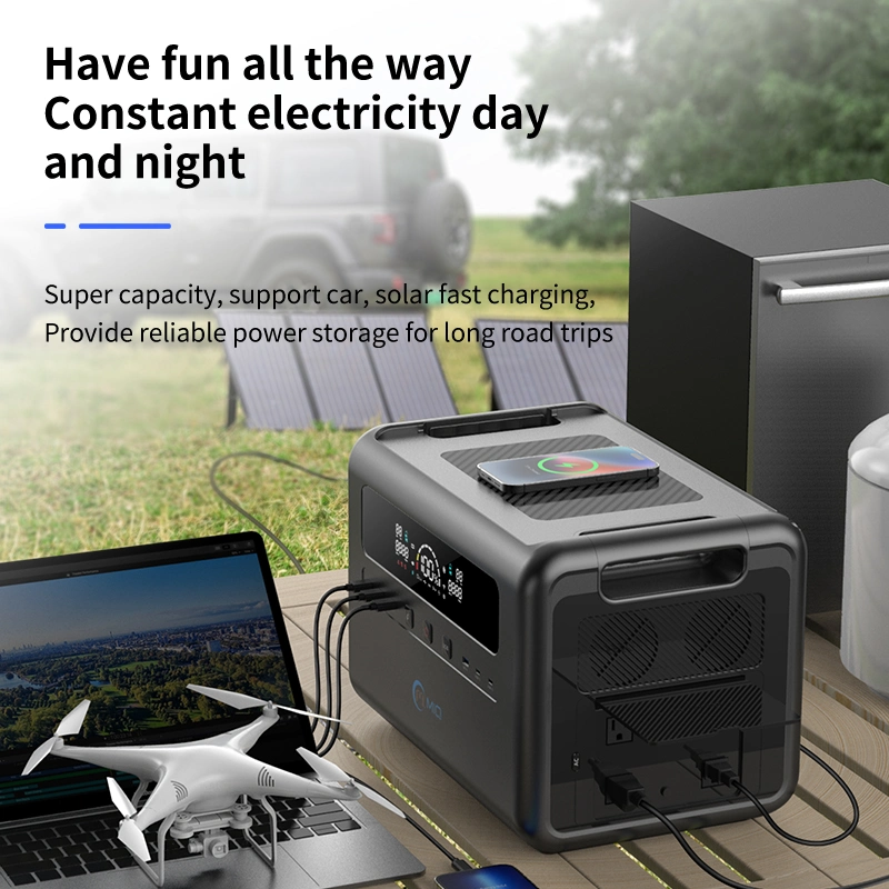 Portable 2400W AC Mobile LiFePO4 Power Station Power Bank Backup Home UPS System Lithium Battery Power Supply Solar Generator