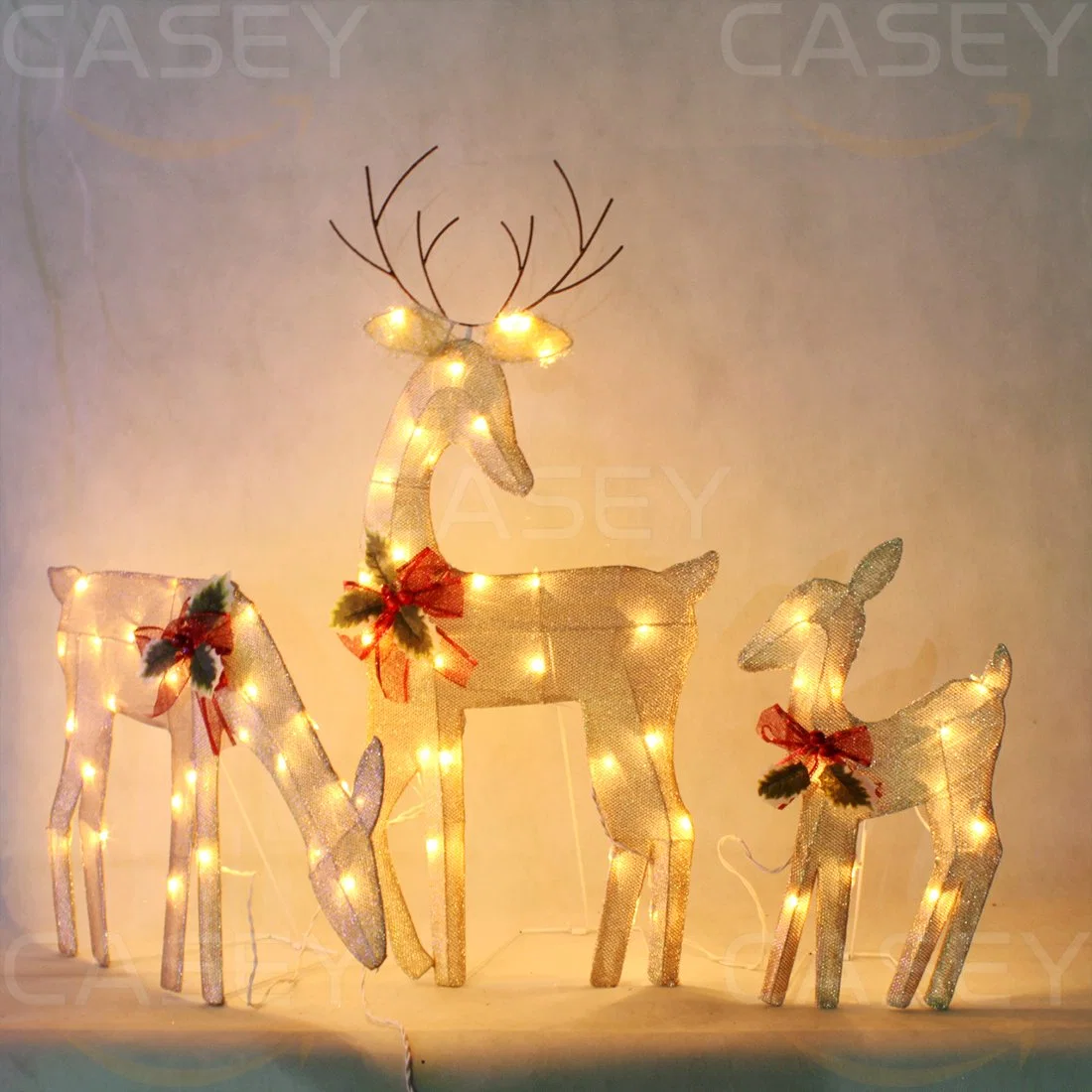 Large Lighte Deer Family Set Outdoor Christmas Decoration with LED Lights Gold Twinkling Holiday Ornaments Yard Decor for Home Lawn and Front Yard