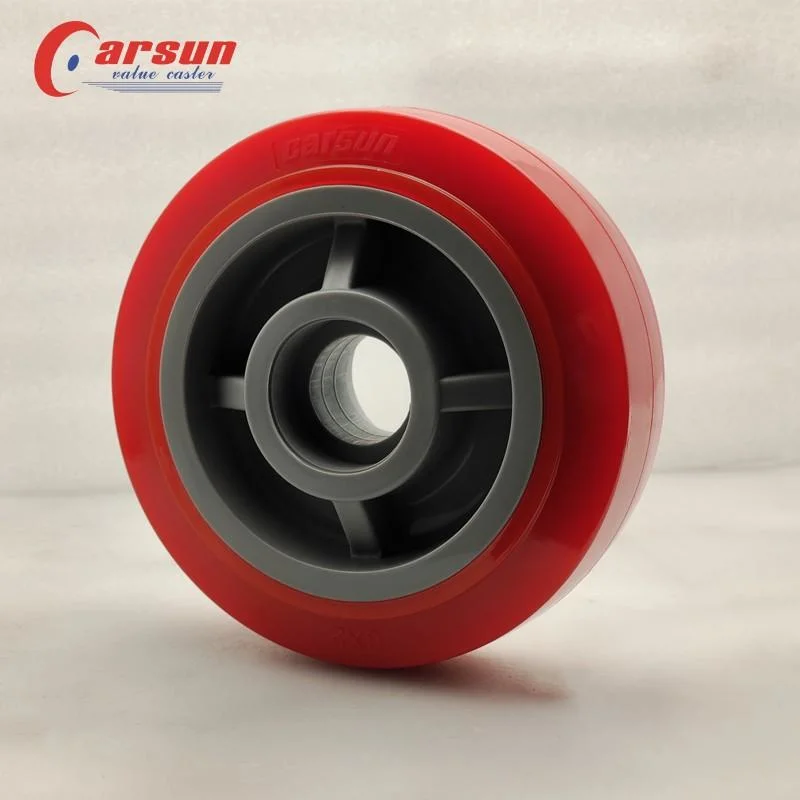 Carsun 150mm Heavy Red Polyurethane Wheel 6 Inch Double Bearing Wheel Red PU Wheel Plastic Solid Wheel