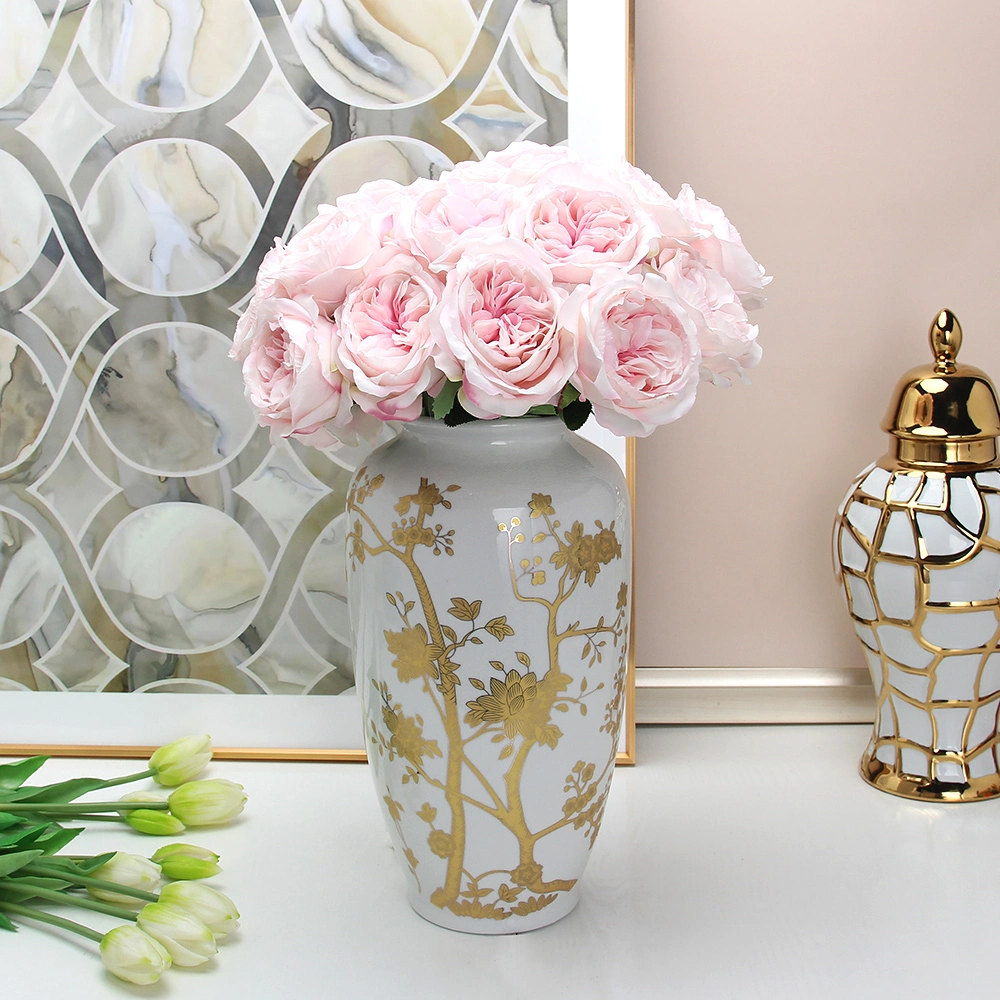 V103A High quality/High cost performance Chinoiserie Ceramic Flower Vase Home Decor Wholesale/Supplier Porcelain White Tabletop Vase with Gold Detail