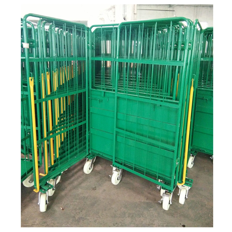 Chariot de cage logistique à palettes en métal portable et empilable avec roulettes.