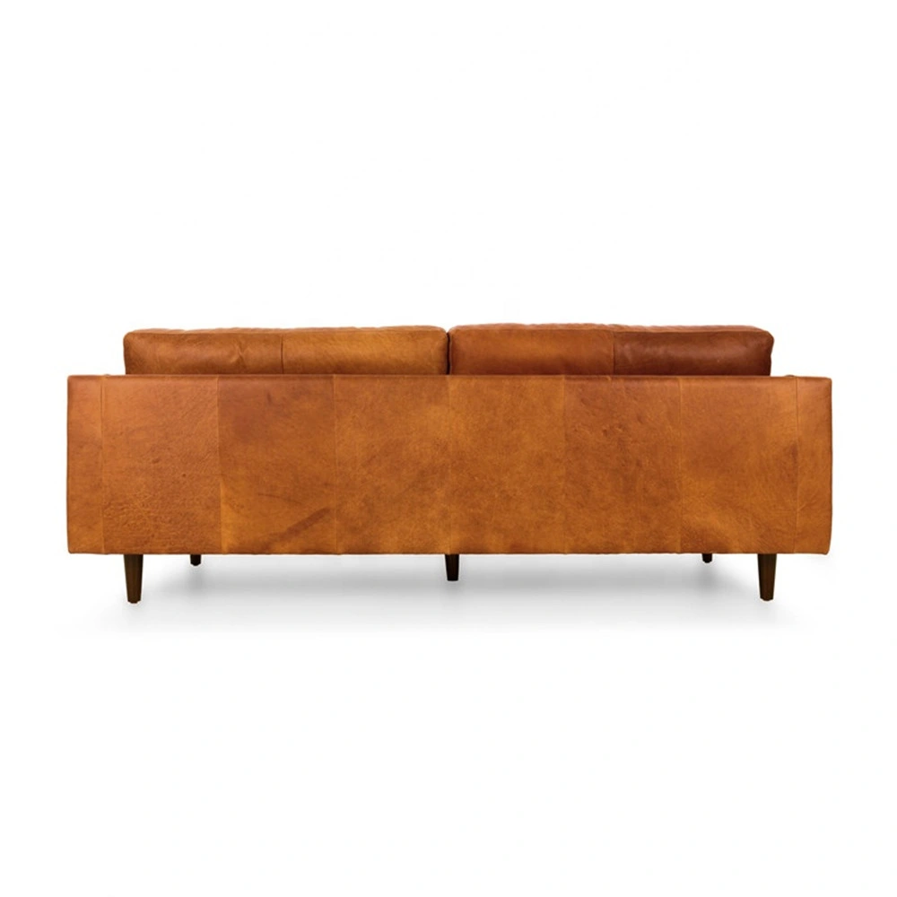 MID-Century Modern Sofa Tufted Leather Sofa 3 Seater