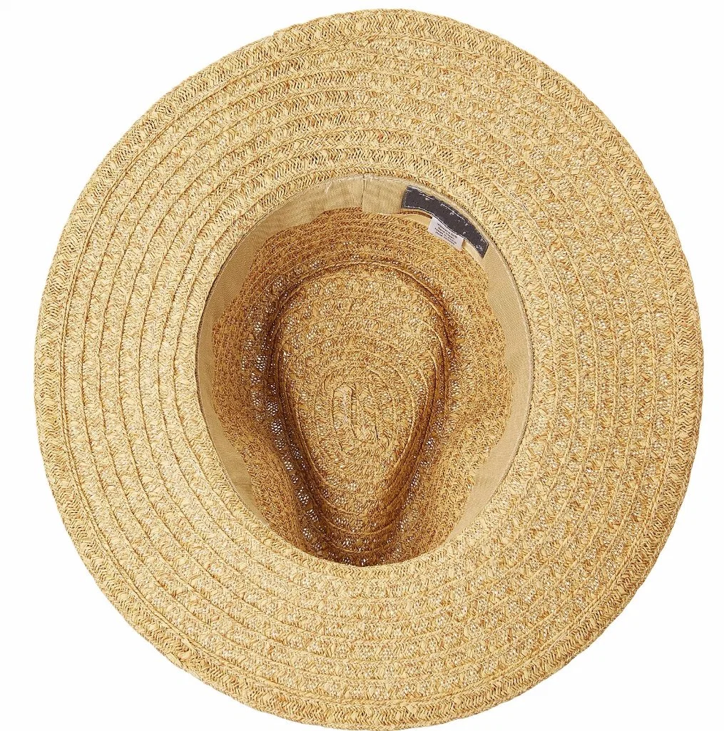 La moda de verano de la mujer de paja de papel de Fedora sombrero con telas Hatband