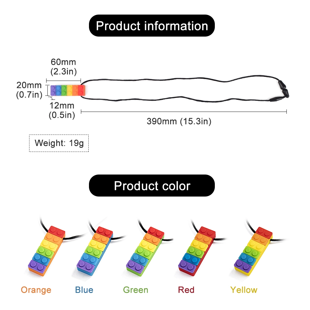 Commerce de gros de bijoux à croquer Chewy Rainbow Pendentif Stick sensorielle Collier Silicone Anneau de dentition bébé mâcher des jouets pour enfants