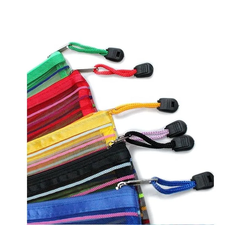 Sacos para lápis em tecido de plástico em malha Rainbow Colors com Zipper