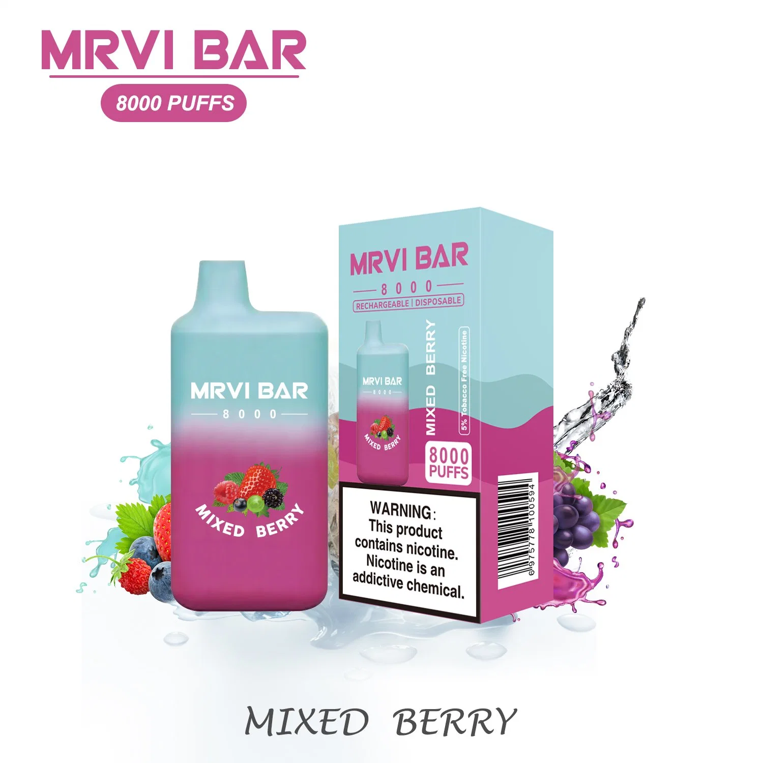 100% auténtico Mrvi Bar 8000 Puffs lápiz electrónico desechable para cigarrillos Dispositivo sin nicotina VAPE