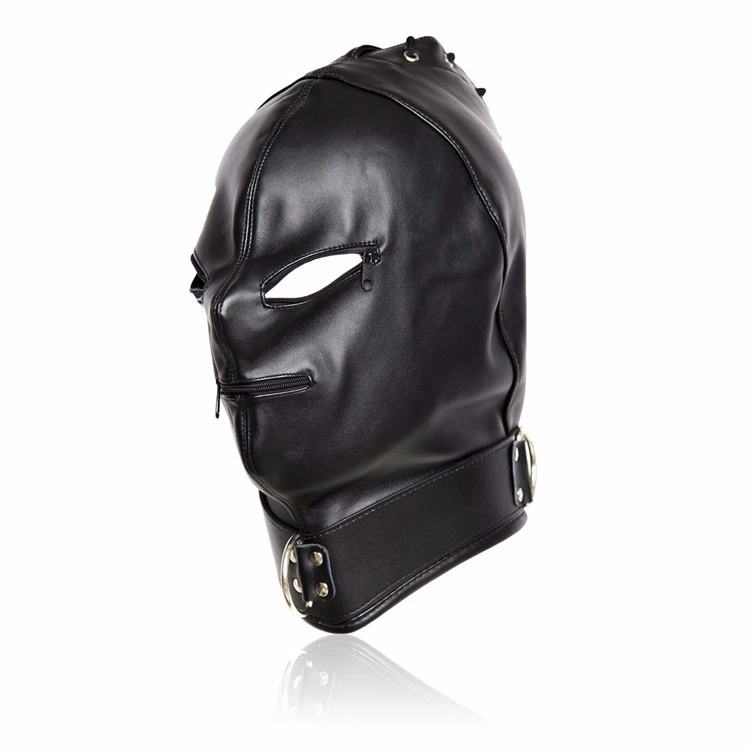 Sm Cosplay Leather OEM Design Headgear Bdsm Black Eye Blindfold Head Full Face Bondage Fetish Headgear Sex Toys for Female