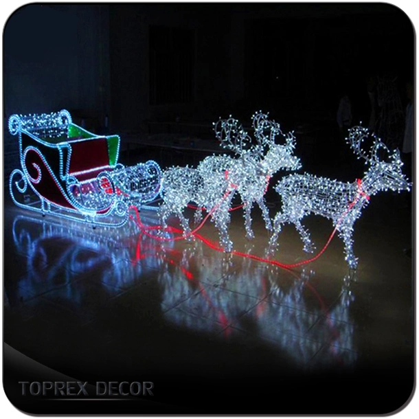 Outdoor Christmas Rooftop Silhouette Reindeer Sleigh with LED Lights