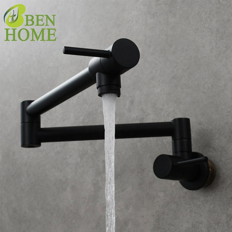 Brass Black Modern Kitchen Faucet in Wall Faucet Black Wall Mounted