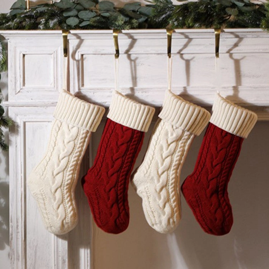 Large Hanging Cable Knitted Christmas Stockings Classic Personalized 18 Inches Christmas Decorations