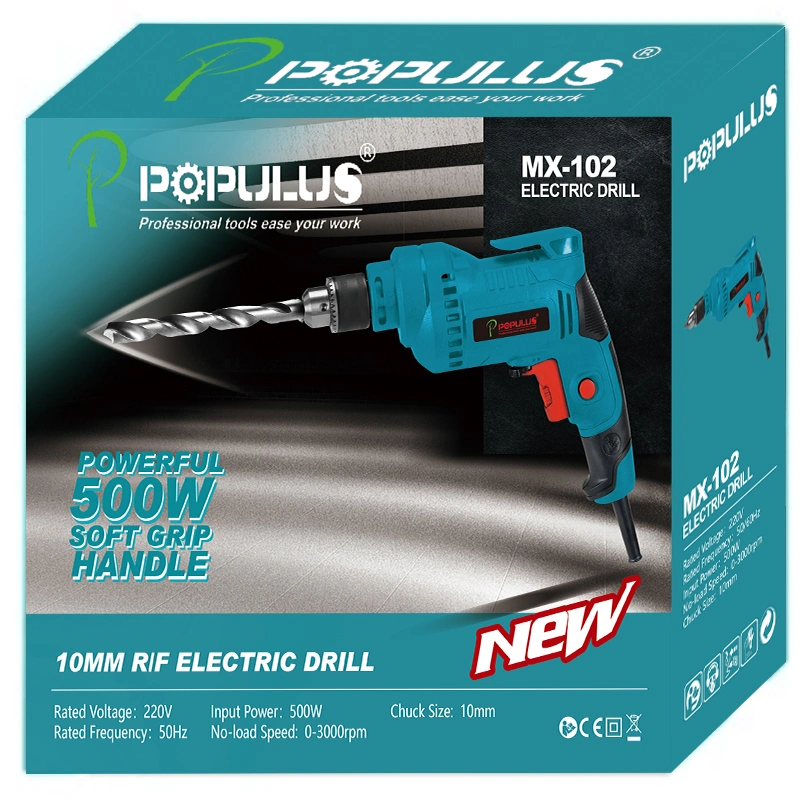 Populus Qualidade Industrial furadeira elétrica Power Tools 500W/3000rpm 10mm Electric Tool faça com pega macia para o mercado mexicano