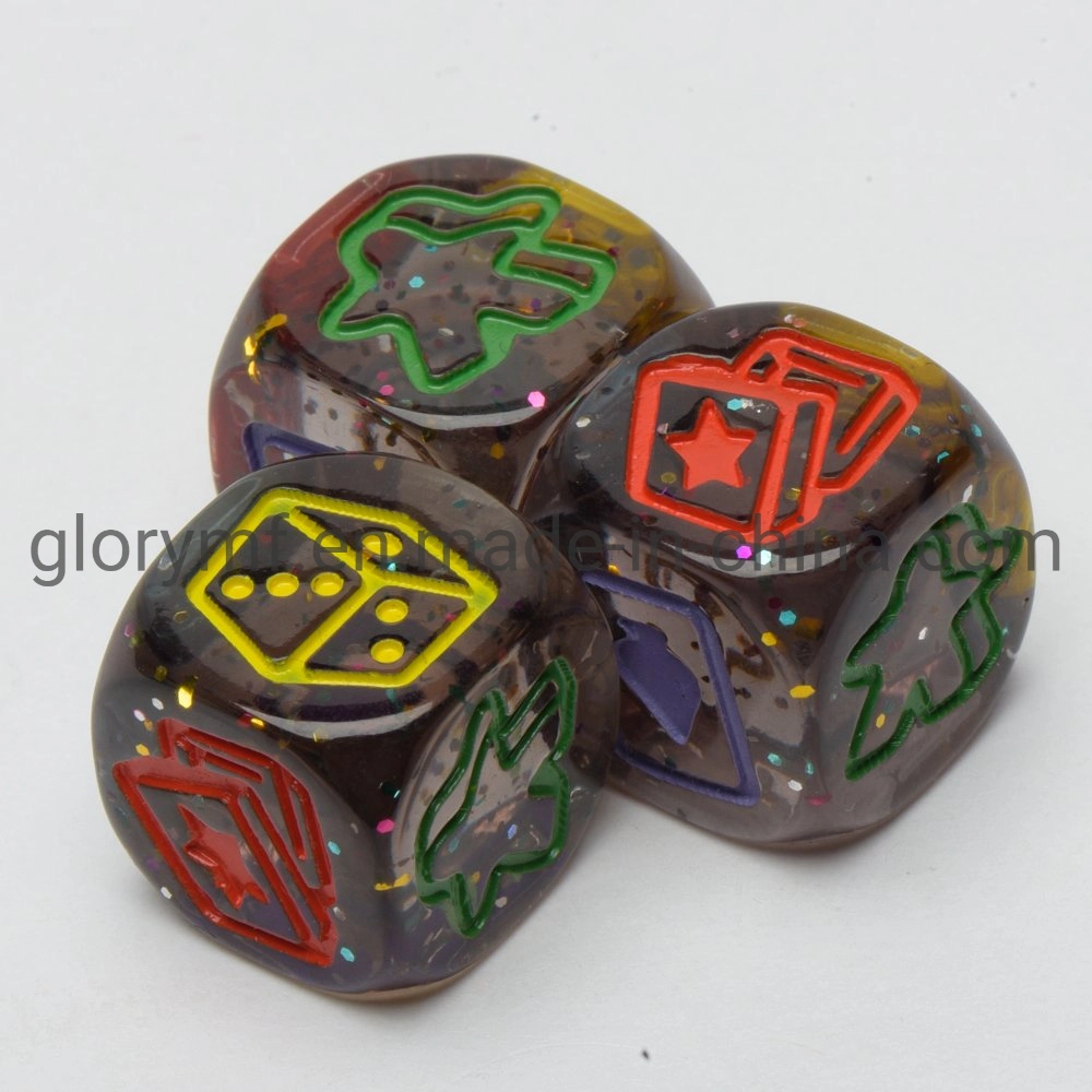 D6 Mixed Color Engraved 16mm D6 Dice Epoxy Dice with Color Paint