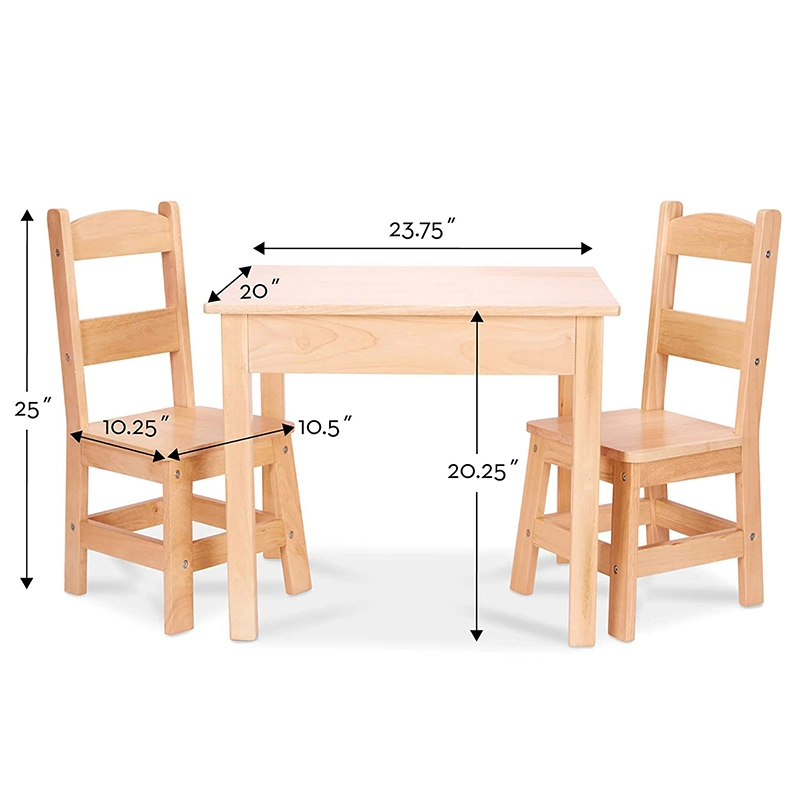 Massivholz Tisch und 2 Stühle Set Light Finish Möbel Für Spielzimmer