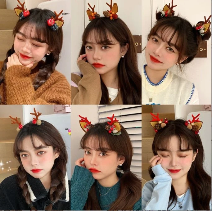 Christmas Hairpin Jewelry Female Three-Dimensional Antler Hairpin Korean Girl Cute Hairpin Clip Headgear Christmas Hair Accessories