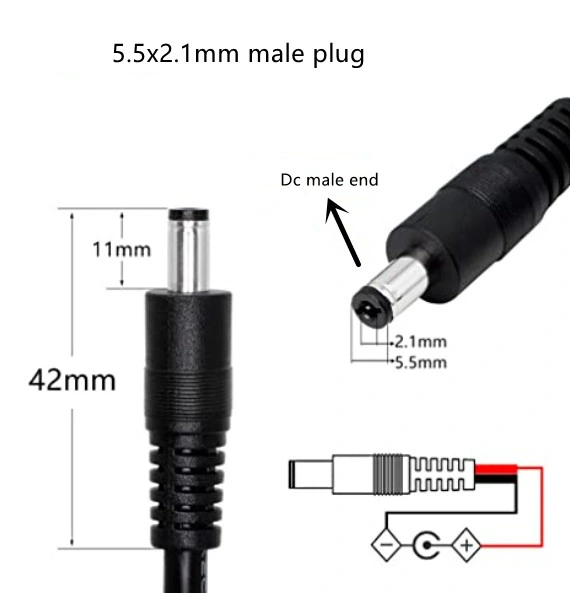 16AWG 1.8M DC5521 femelle à mâle coudée DC 5,5 mm*Câble d'alimentation de 2,1 mm pour caméra de vidéosurveillance Bande LED