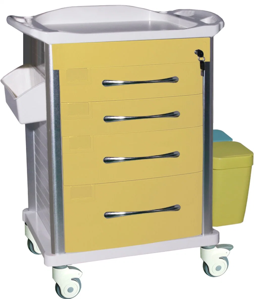 ABS Plastic Utility Cart Medical Trolley with Lockable Wheels