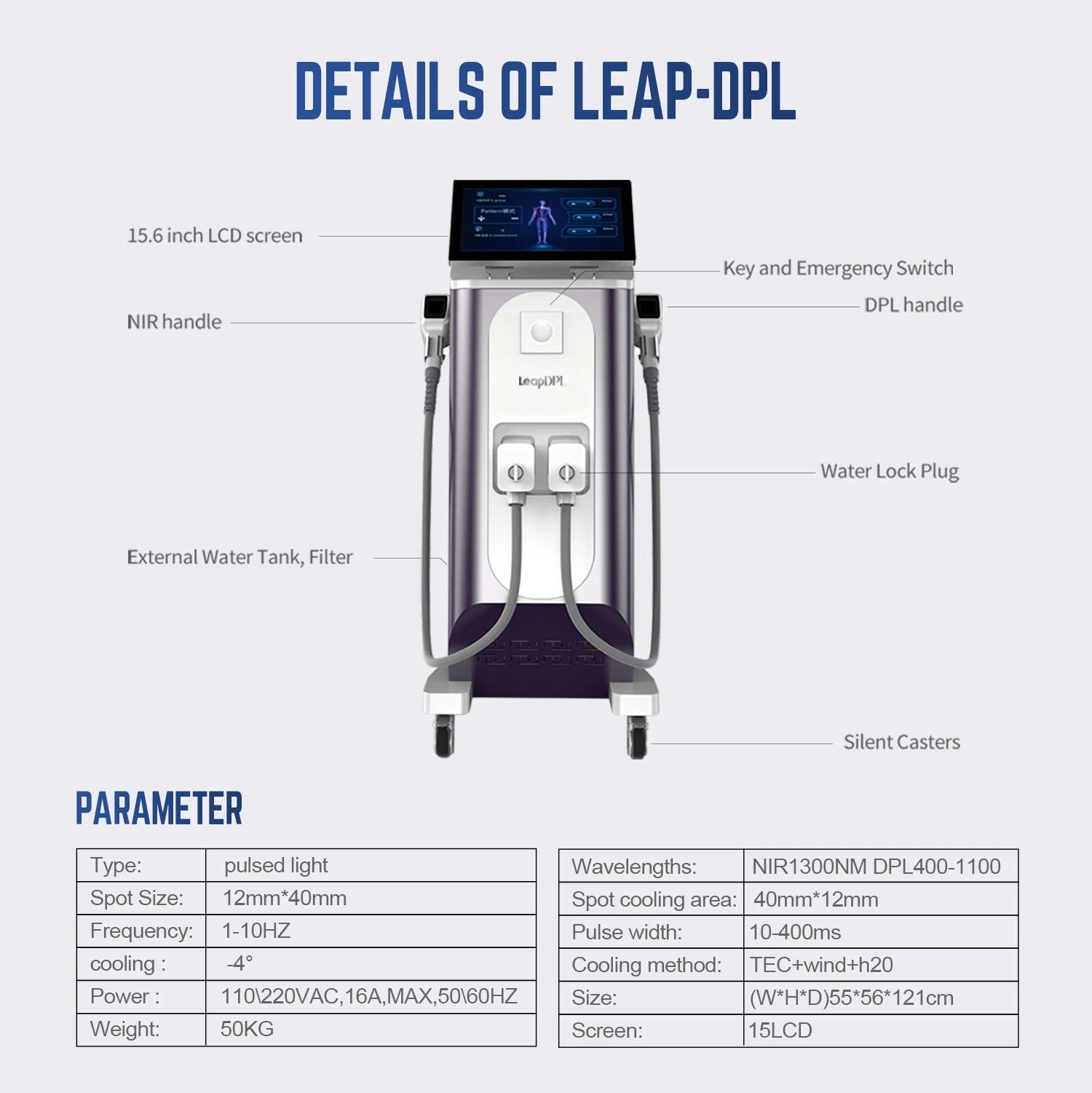 Venta en caliente IPL máquina de depilación dispositivo de rejuvenecimiento de piel fotónica Máquina DPL de doble asa