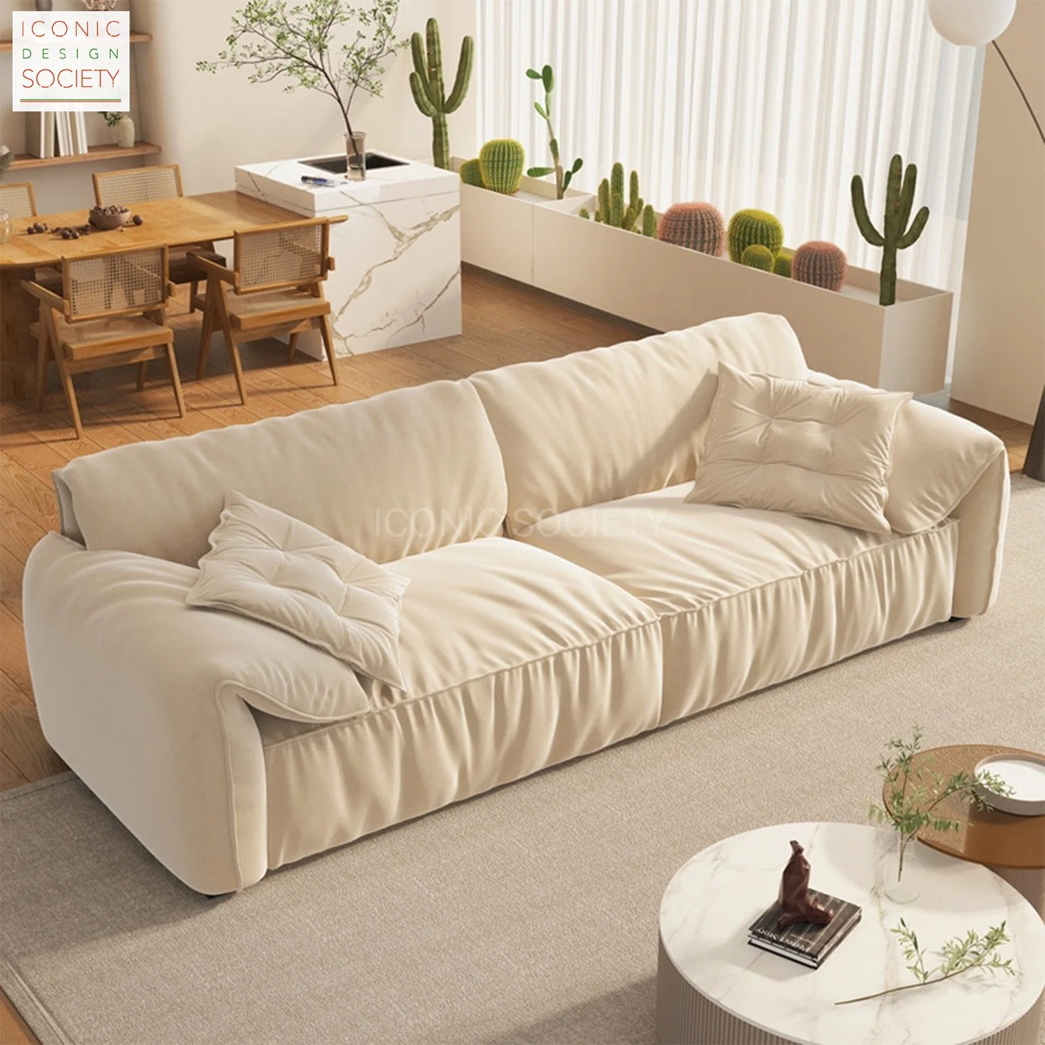 Modern Home Luxury Living Room Hotel Office White Velvet Fabric Sofa Furniture