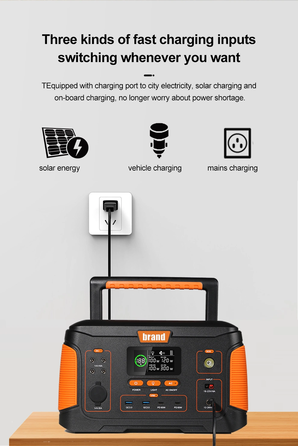 Professional Portable Power Station 500W for Car Lithium Battery Solar Energy Outdoor Household