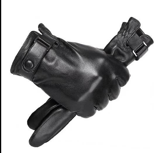 Black PU Leather Cool Fashion Man Women Adults Outdoor Sporting Wholesale/Supplier Custom Riding Motorcycle Thick Warm Winter Ski Snow Gloves with Velvet Fleece Lining