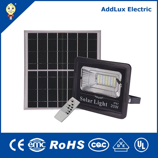 20W IP65 Water Proof Time Remote Control LED Solar Flood Lights Made in China for Outdoor, Street,Park,Emergency,Exterior Lighting From Best Distributor Factory