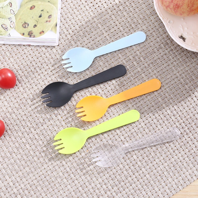 Forquilha de plástico descartável, embalagem independente Spoon, forquilha para bolo multicolor Spork