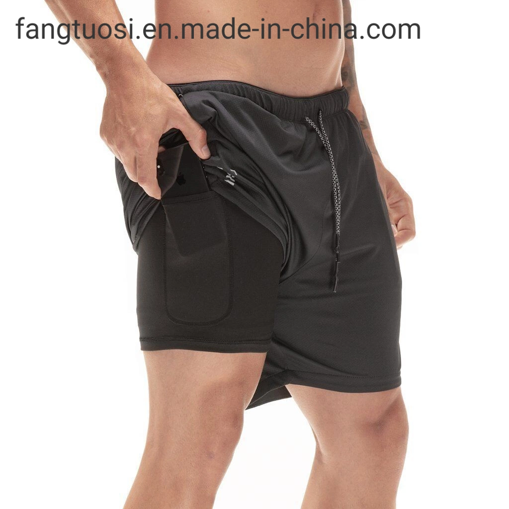 Dropshipping Tarnmuster schnell trocknende 2 in 1 Double Layer Sommer Gym Workout Jogger Jogger Shorts für Herren mit versteckten Taschen