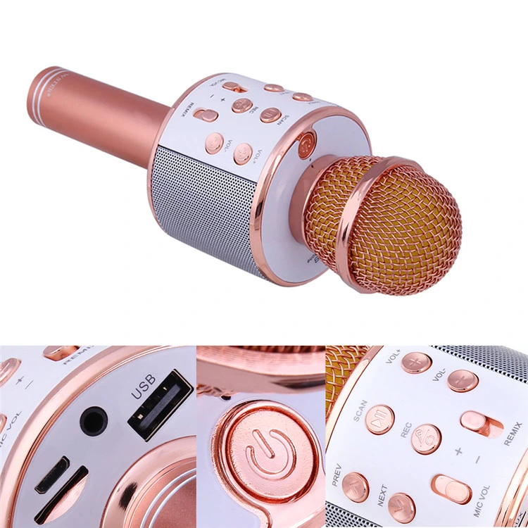 Ws858 Wireless Karaoke Microphone Professional Microfone Speaker Handheld Studio Microphone for Smartphone