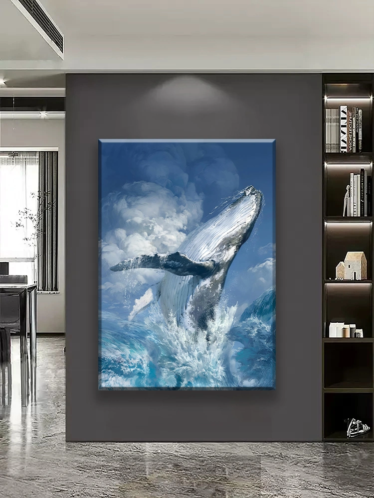 Whale Animal Ocean Sea Wall Art Painting Modern Blue Style Custom Cheap Home Decor Living Room Framed Picture