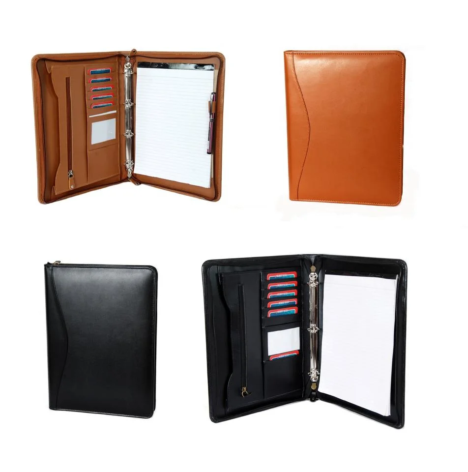 Zippered A4 Personalized Leather File Folder Portfolio Business Conference Folder Organization