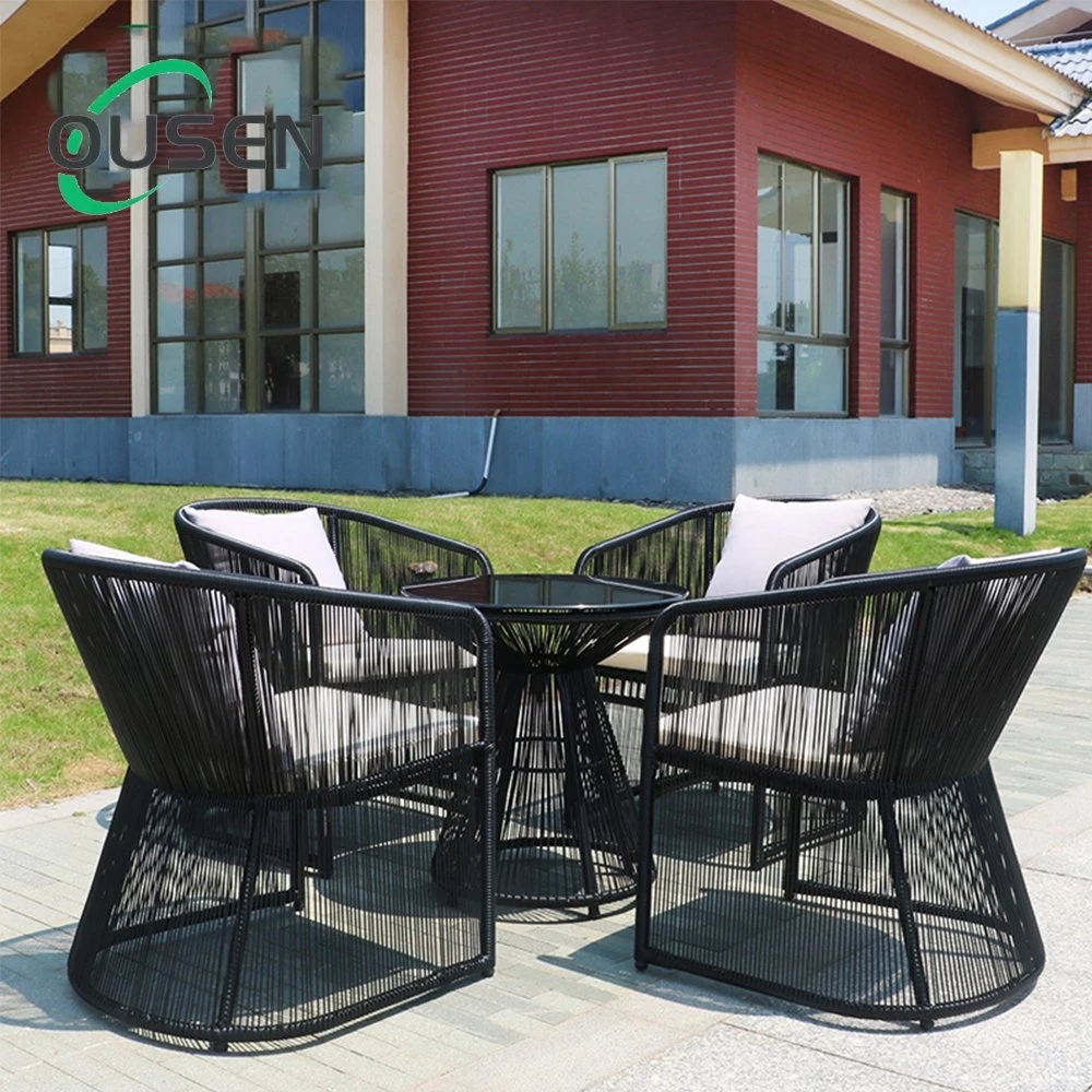Perfect Outdoor Swimming Pool Side Furniture for Backyard 4 Seater Plastic Rattan Woven Bar Table and Stools