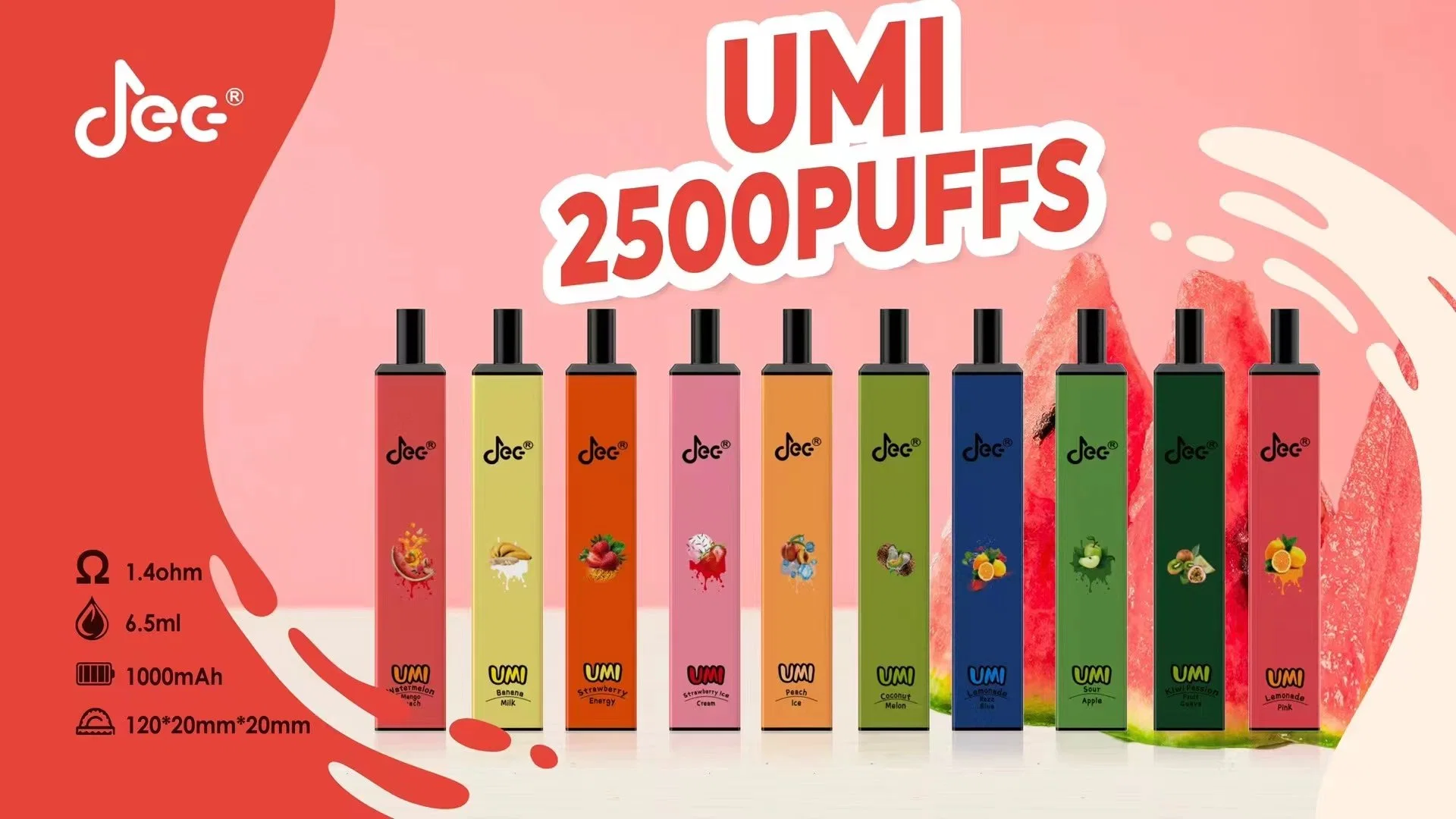 Fábrica de Vape Jec Umi 2500 inhalaciones Esco 6.5ml de humos de pluma de Vape desechables Ultra