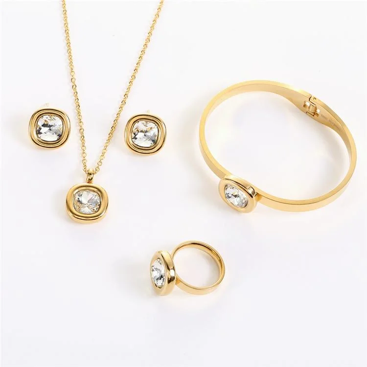 Stainless Steel Rhinestone Women Jewelry Necklace Set for Wedding Party