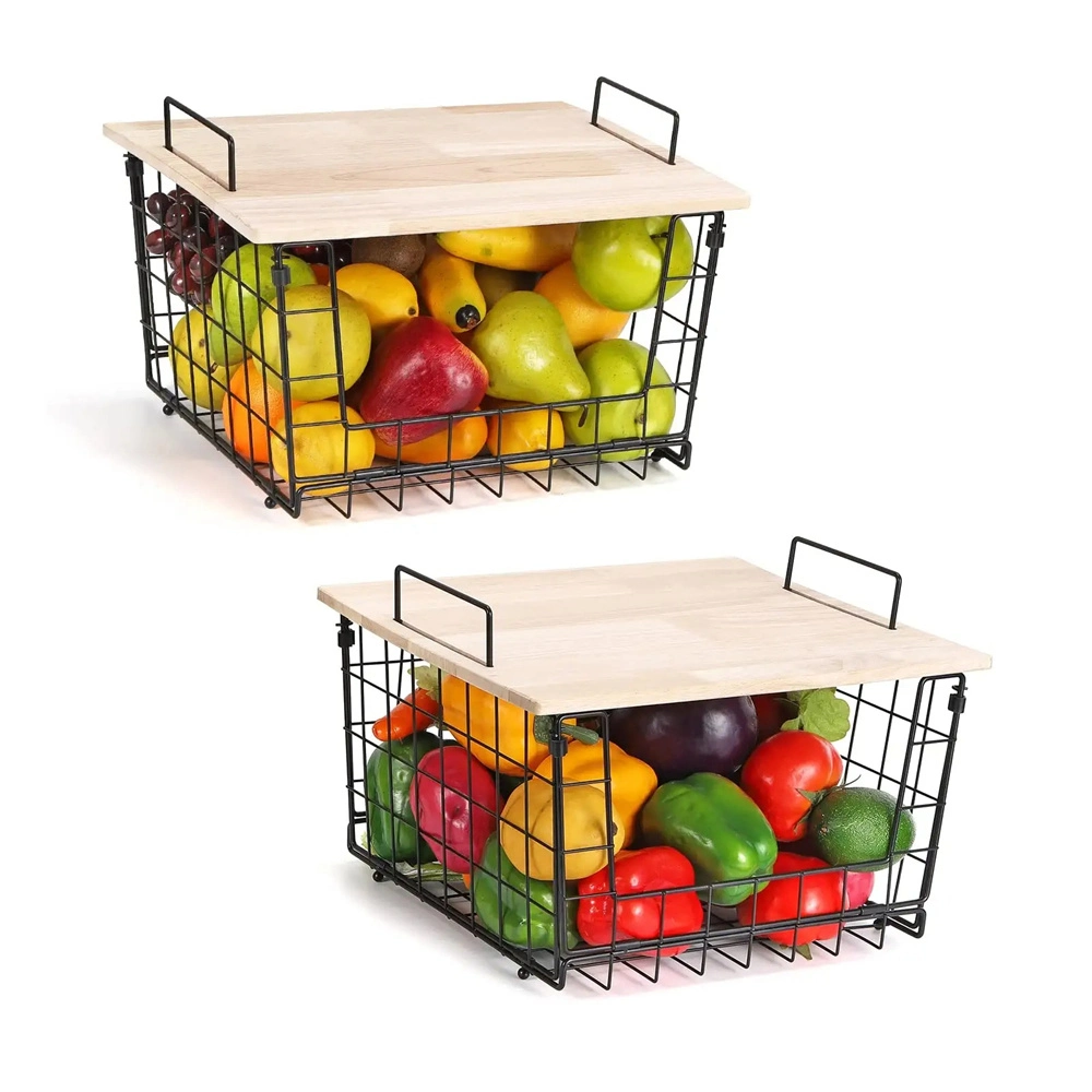 Factory Supply Metal Stackable Iron Bathroom Storage Basket Kitchen Fruit Basket Wall Mount Kitchen Metal Wire Storage Basket