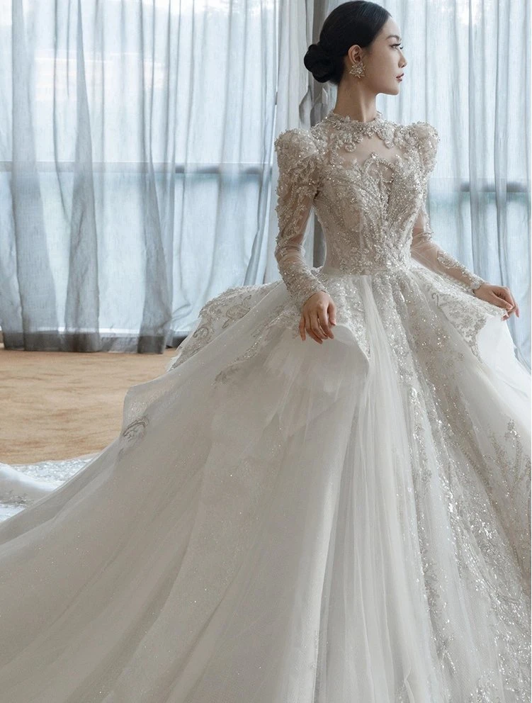 Long Sleeve Wedding Dresses Lace Bridal Ball Gown Fb221