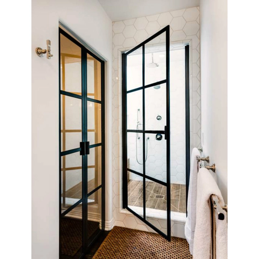 New Design Popular Style Cheap Price Loft Doors Black Frame Customized Size and Design Glass Iron Door